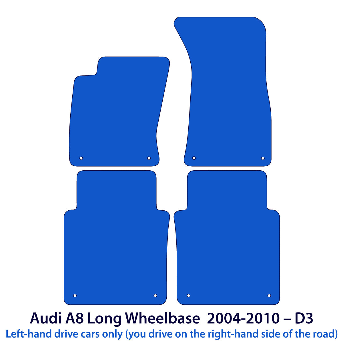Audi A8/S8 Long Wheelbase Velour Floor Mats 2002-2010 – D3 – Black Exclusive