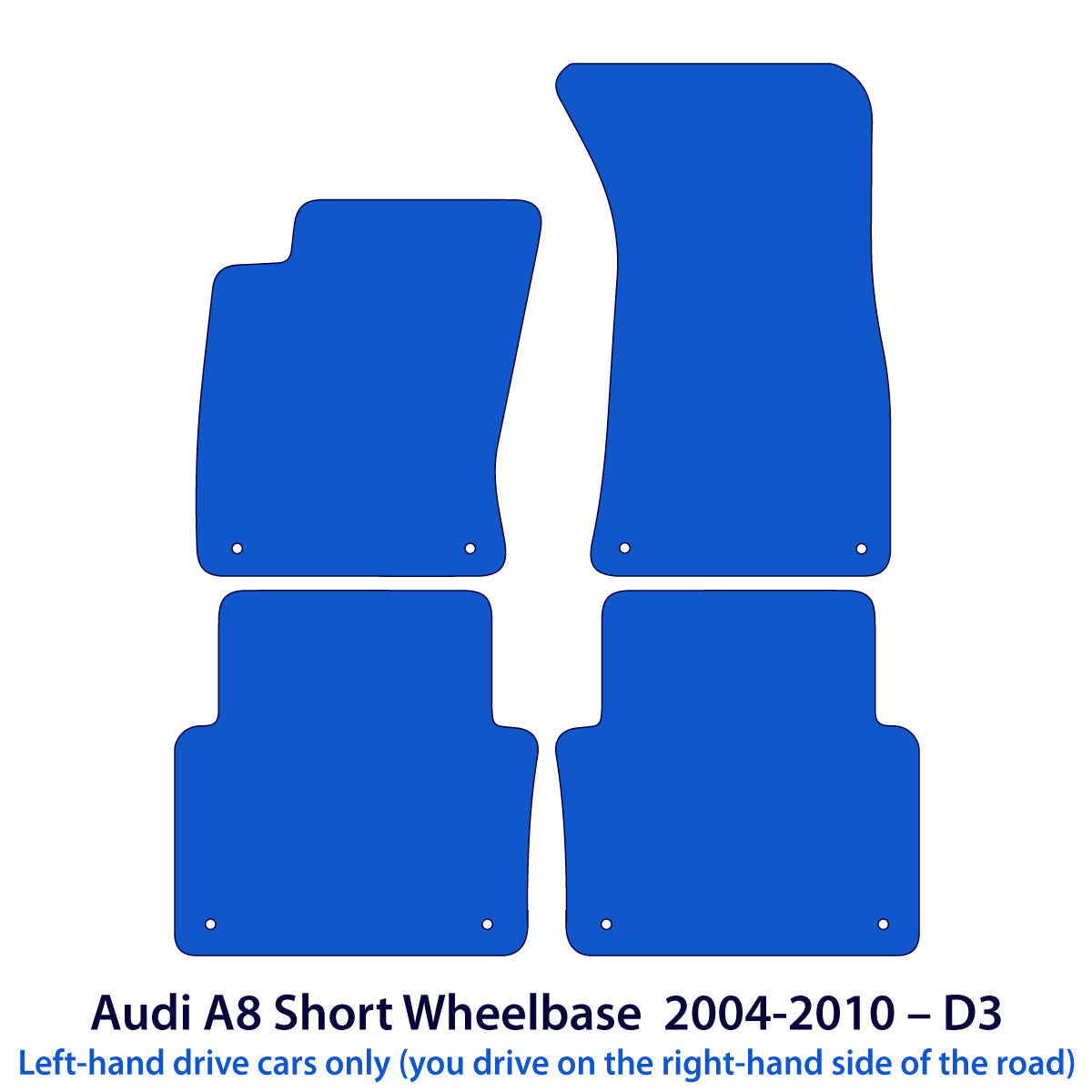 Audi A8/S8 Short Wheelbase Velour Floor Mats 2002-2010 – D3 – Black Exclusive