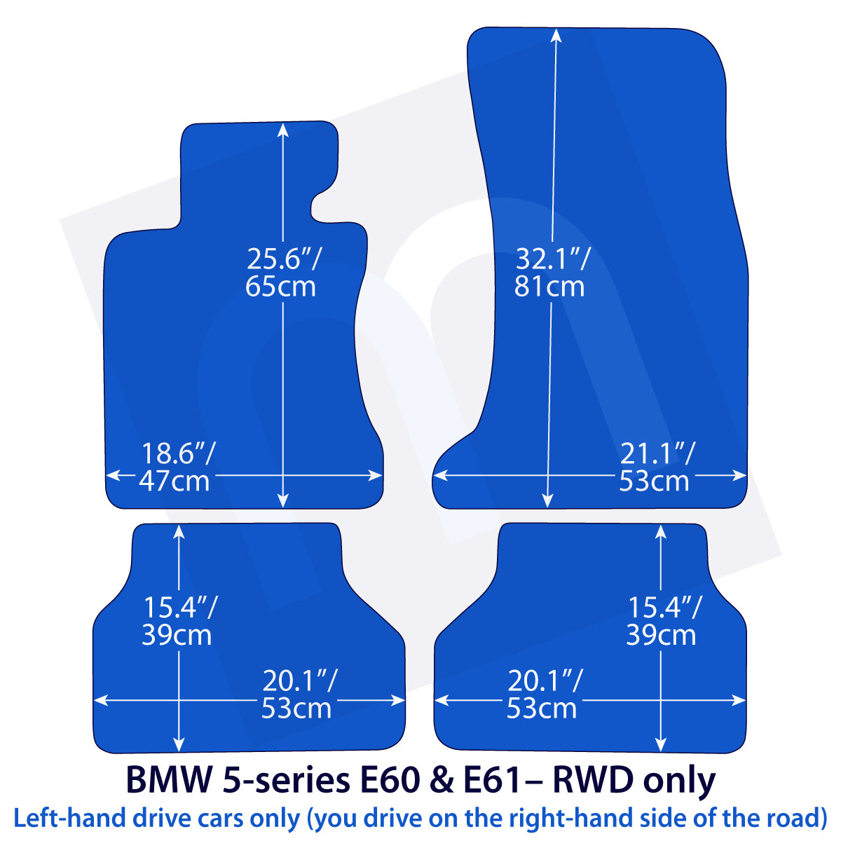 BMW 5-Series Velour Floor Mats RWD 2003-2010 – E60, E61 – 5 Logo