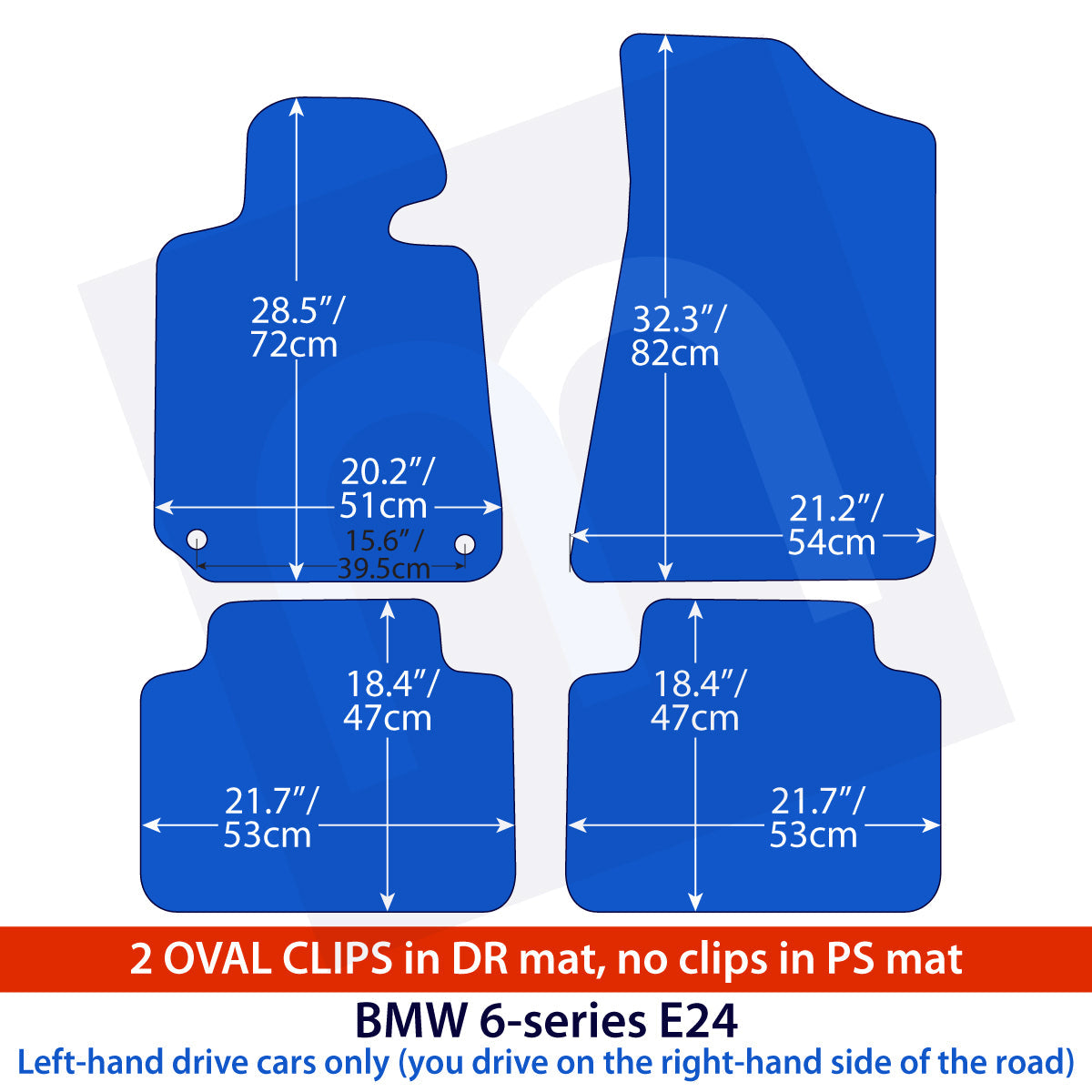 BMW 6er Velours Fußmatten 1976-1989 – E24 – Ovale Clips – Schwarz Exklusiv