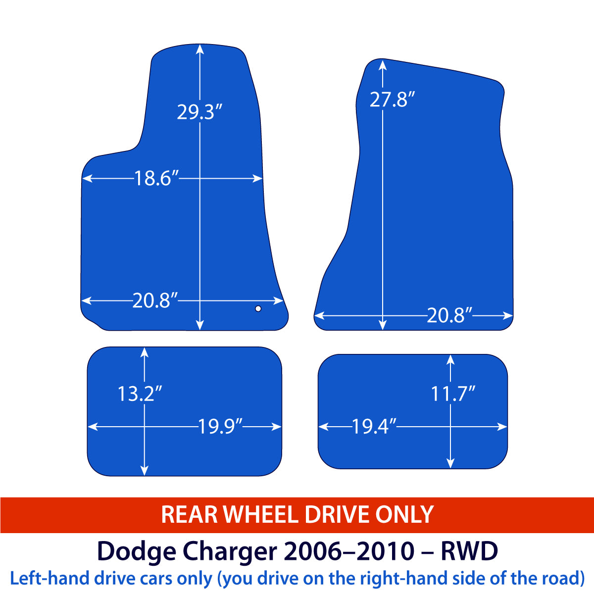 Dodge Charger Velour Floor Mats 2005–2010 – RWD – Black