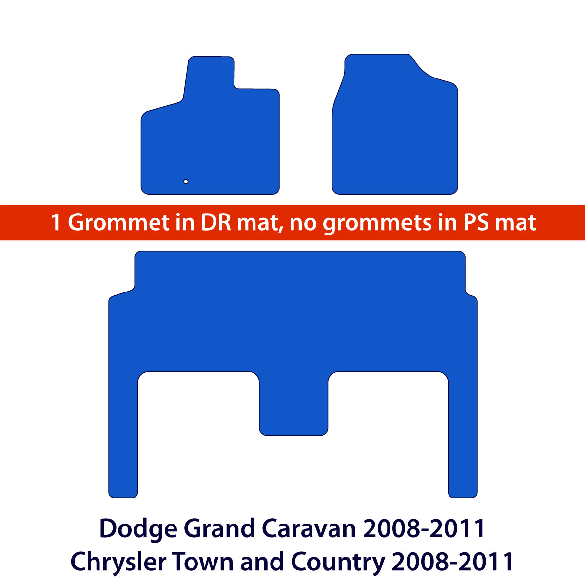 Dodge Grand Caravan 2008-2011 & Chrysler Town and Country 2008-2011 2 Rows Velour Floor Mats – Black Exclusive