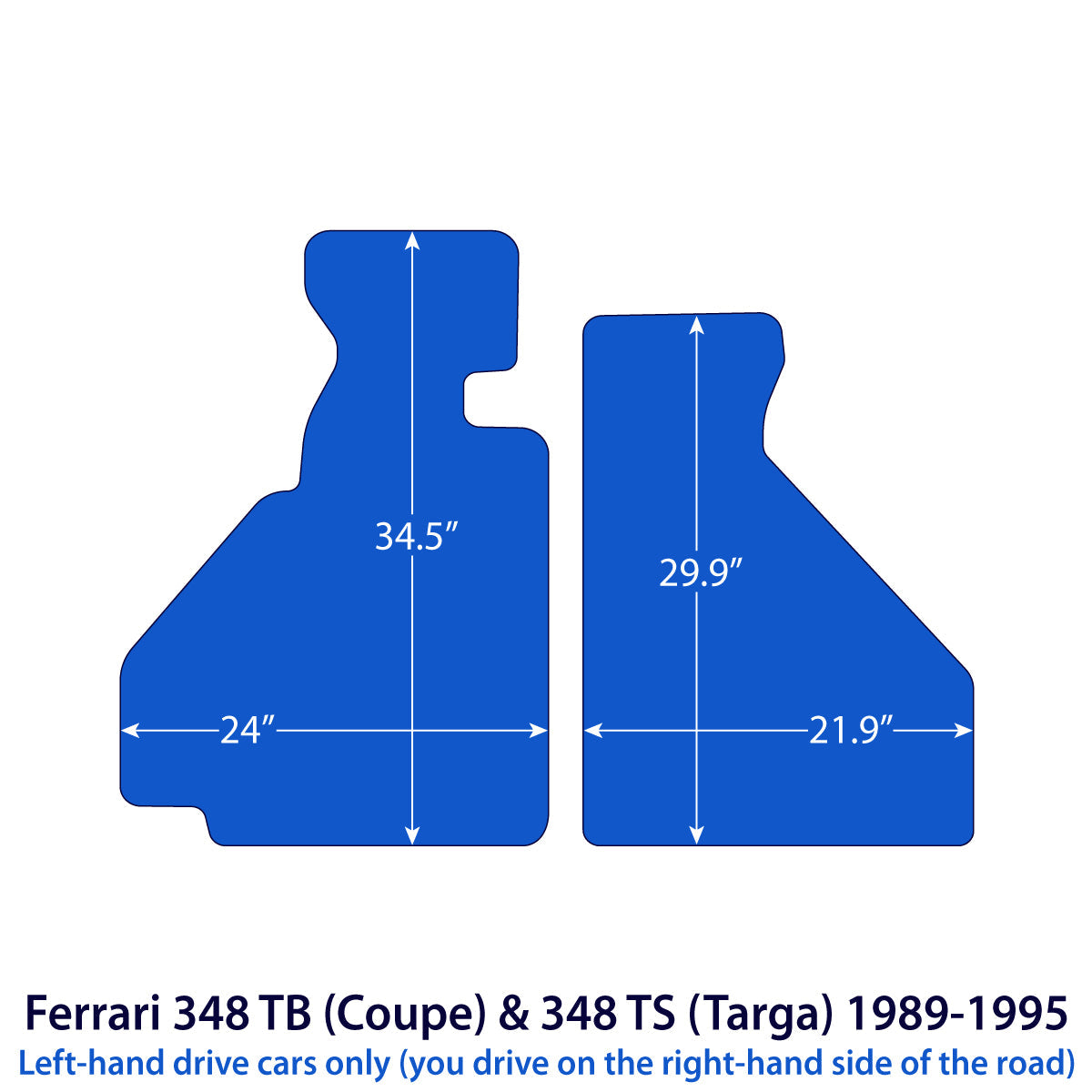 Dywaniki welurowe do Ferrari 348 TB & 348 TS 1988-1995 – Coupé & Targa – Czarne