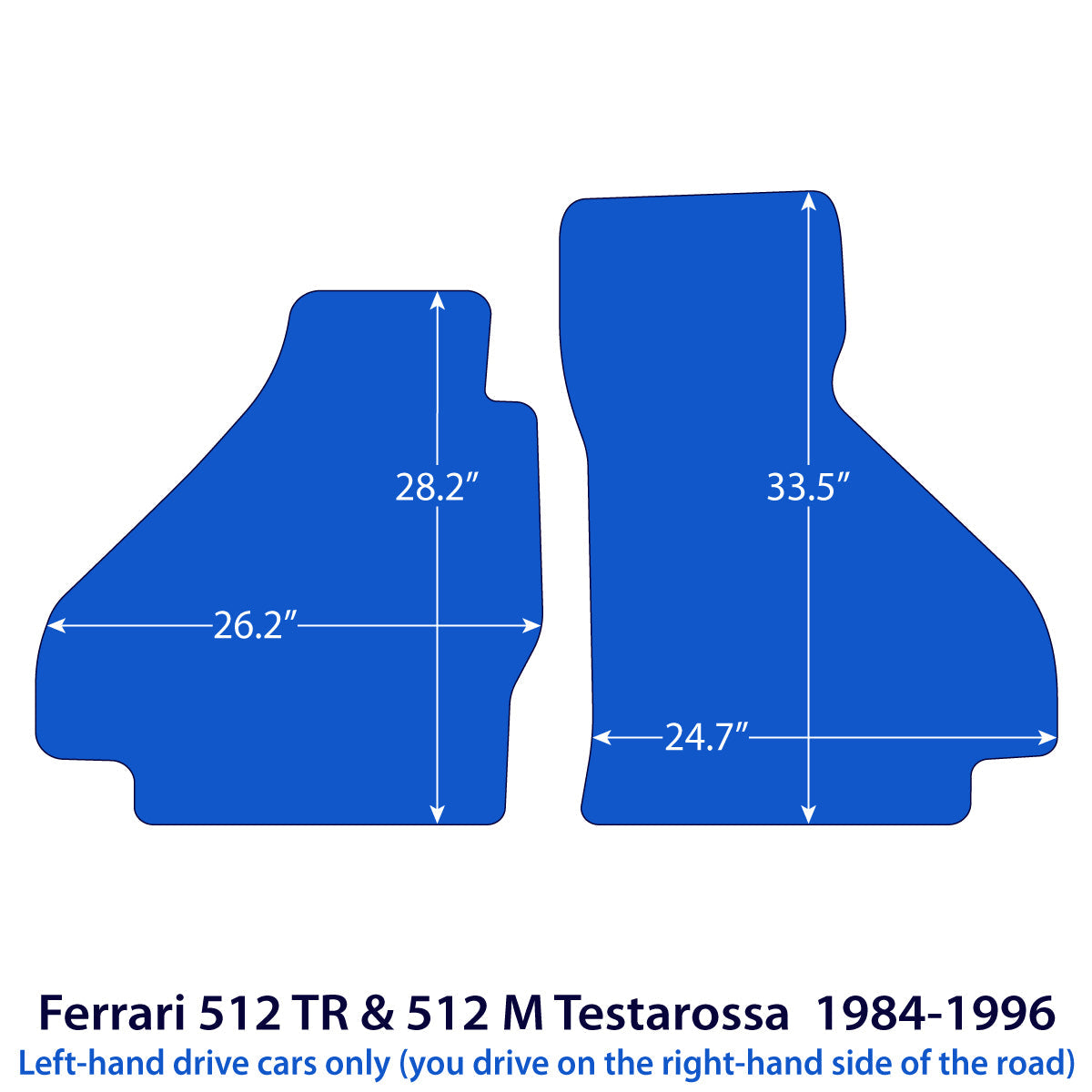 Ferrari 512 TR & 512 M Testarossa Velour Floor Mats 1984-1996 – Black Exclusive