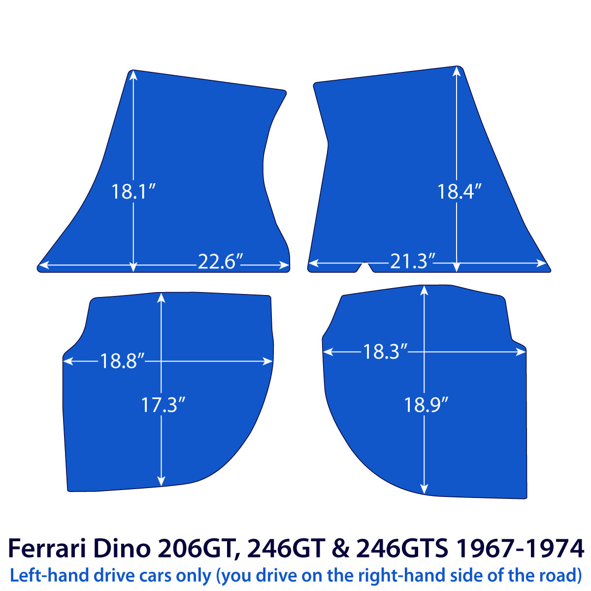 Ferrari Dino 206 GT, 246 GT & 246 GTS Velour Floor Mats 1967-1974 – Beige