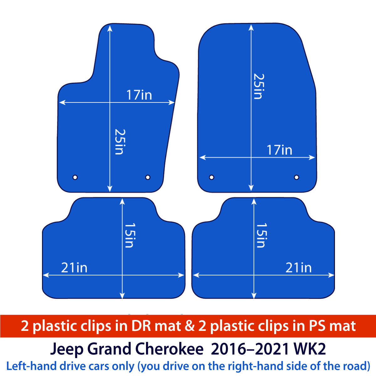Dywaniki welurowe do Jeep Grand Cherokee 2016-2021 – WK2 – Srebrne przeszycia