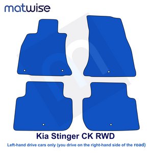 Kia Stinger CK RWD 2017–2023 – technical floor mat layout for left-hand-drive vehicles | MATWISE
