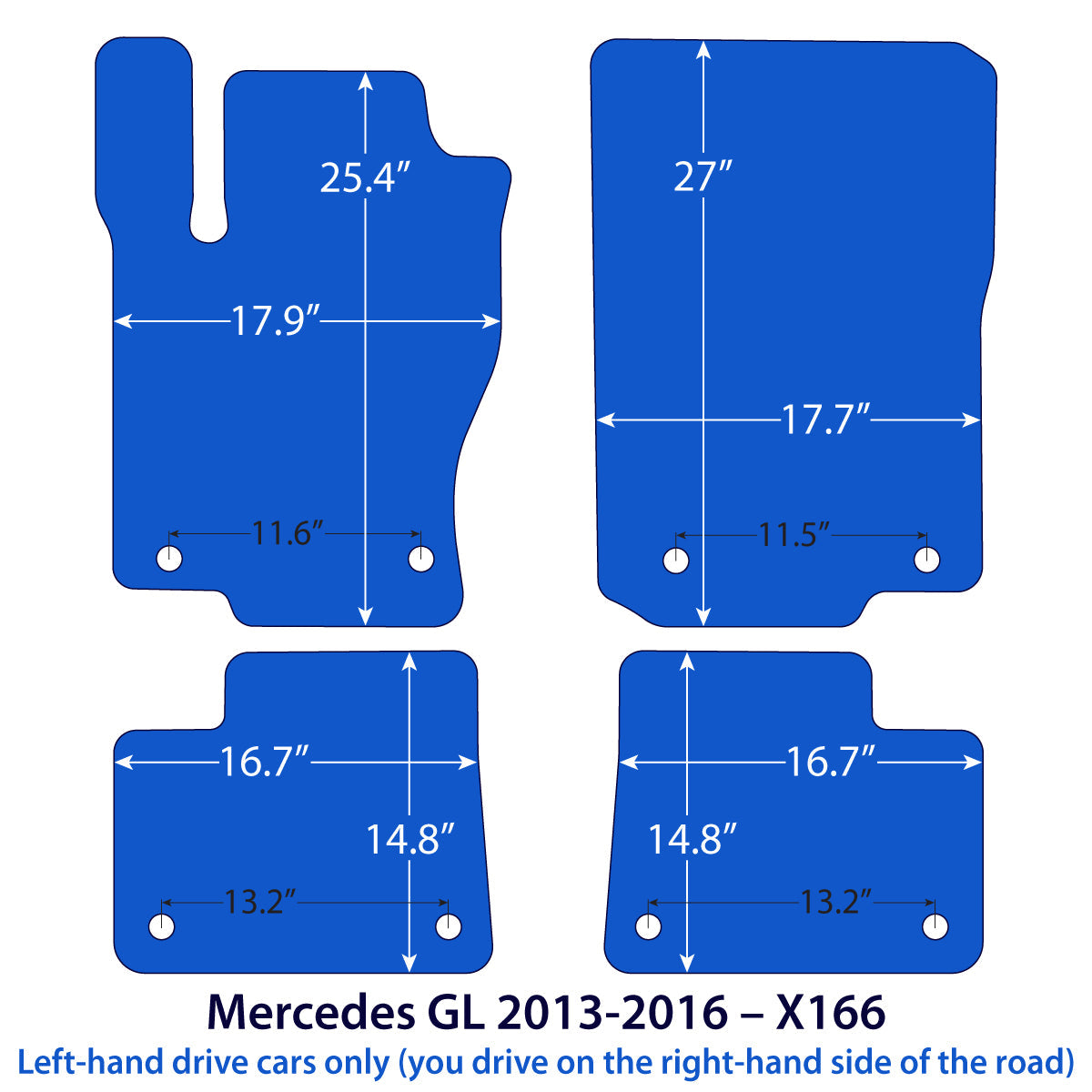 Dywaniki welurowe do Mercedes GL 2012-2015 – X166 – Czarne
