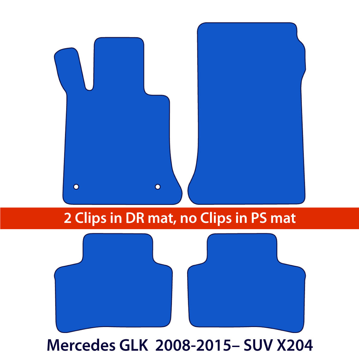 Dywaniki welurowe do Mercedes GLK 2008-2015 – SUV X204 – Klipsy tylko w dywaniku kierowcy 2008–2015, – Czarne