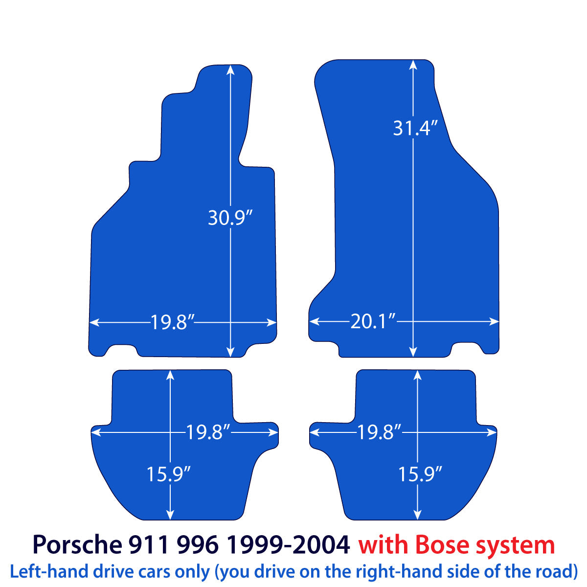 Dywaniki welurowe do Porsche 911 1998 – 2004 z systemem Bose – 996 – Czarne Exclusive