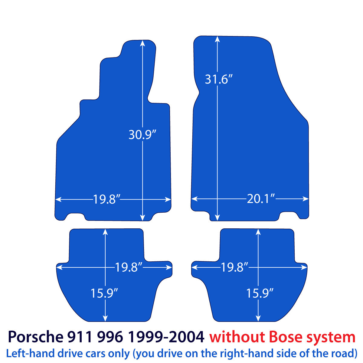 Dywaniki welurowe do Porsche 911 1997-2005 bez systemu nagłośnienia Bose – 996 – Czarne