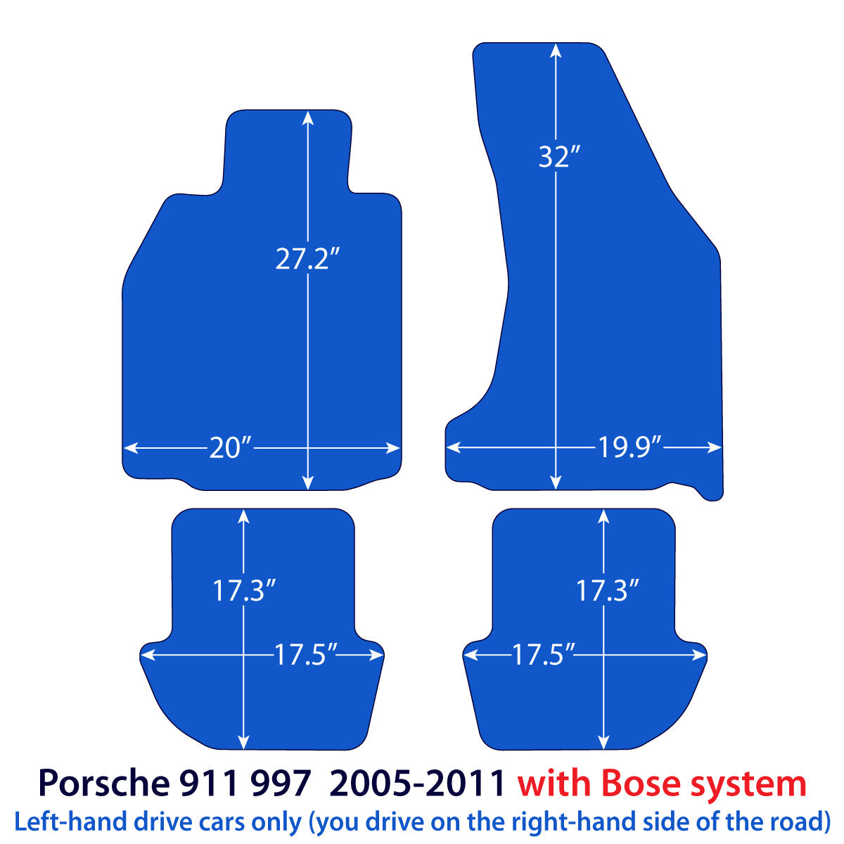 Dywaniki welurowe do Porsche 911 2004-2013 z systemem nagłośnienia Bose – 997 – Czarne