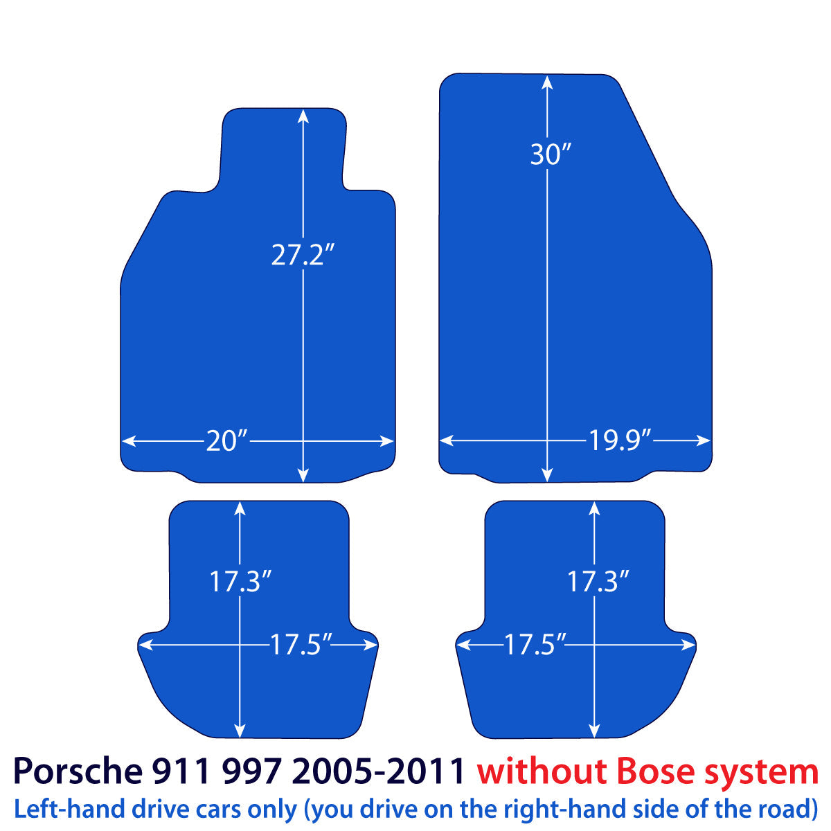 Dywaniki welurowe do Porsche 911 2004-2013 bez systemu nagłośnienia Bose – 997 – Czarne