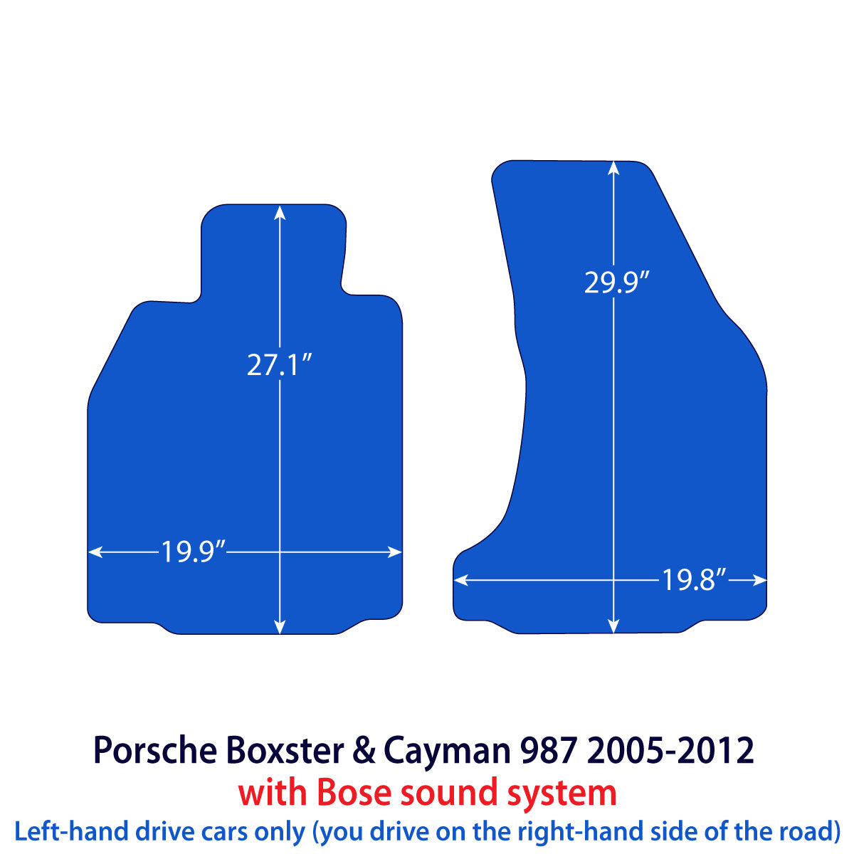 Dywaniki welurowe do Porsche Boxster & Cayman 2004 – 2012 z systemem Bose – 987 – Czarne Exclusive
