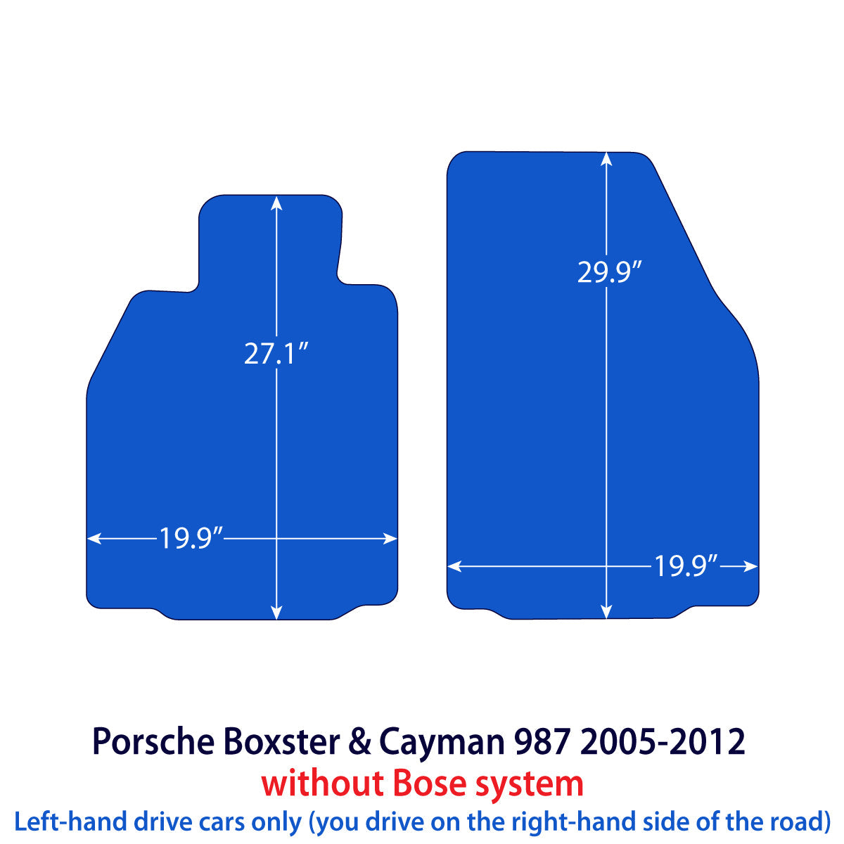 Dywaniki welurowe do Porsche Boxster & Cayman 2004-2013 bez systemu nagłośnienia Bose – 987 – Czarne