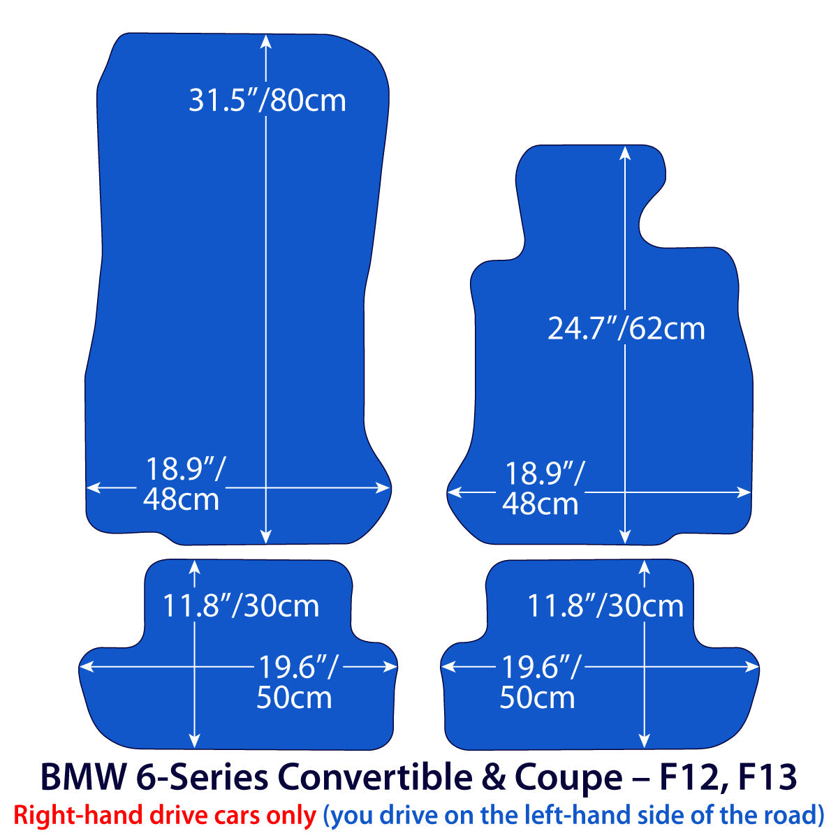 RHD BMW 6er Cabrio & Coupe Velours Fußmatten 2011-2018 – F12, F13 – Exklusiv Schwarz